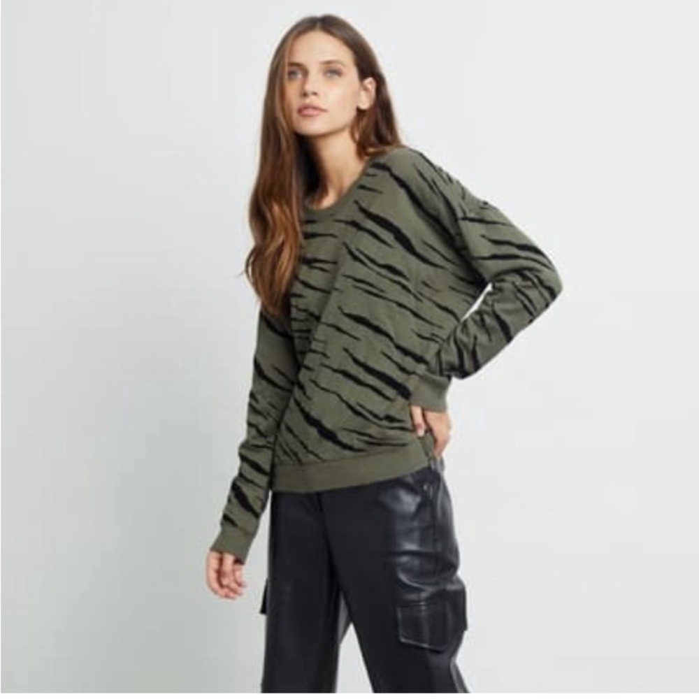 Rails Marlo Olive Sides Zipper Long sleeve Streetwear Animal Print Sweatshirt